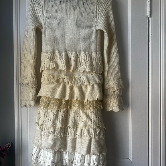 Cream Layered Knit Dress - Picture 1 of 5